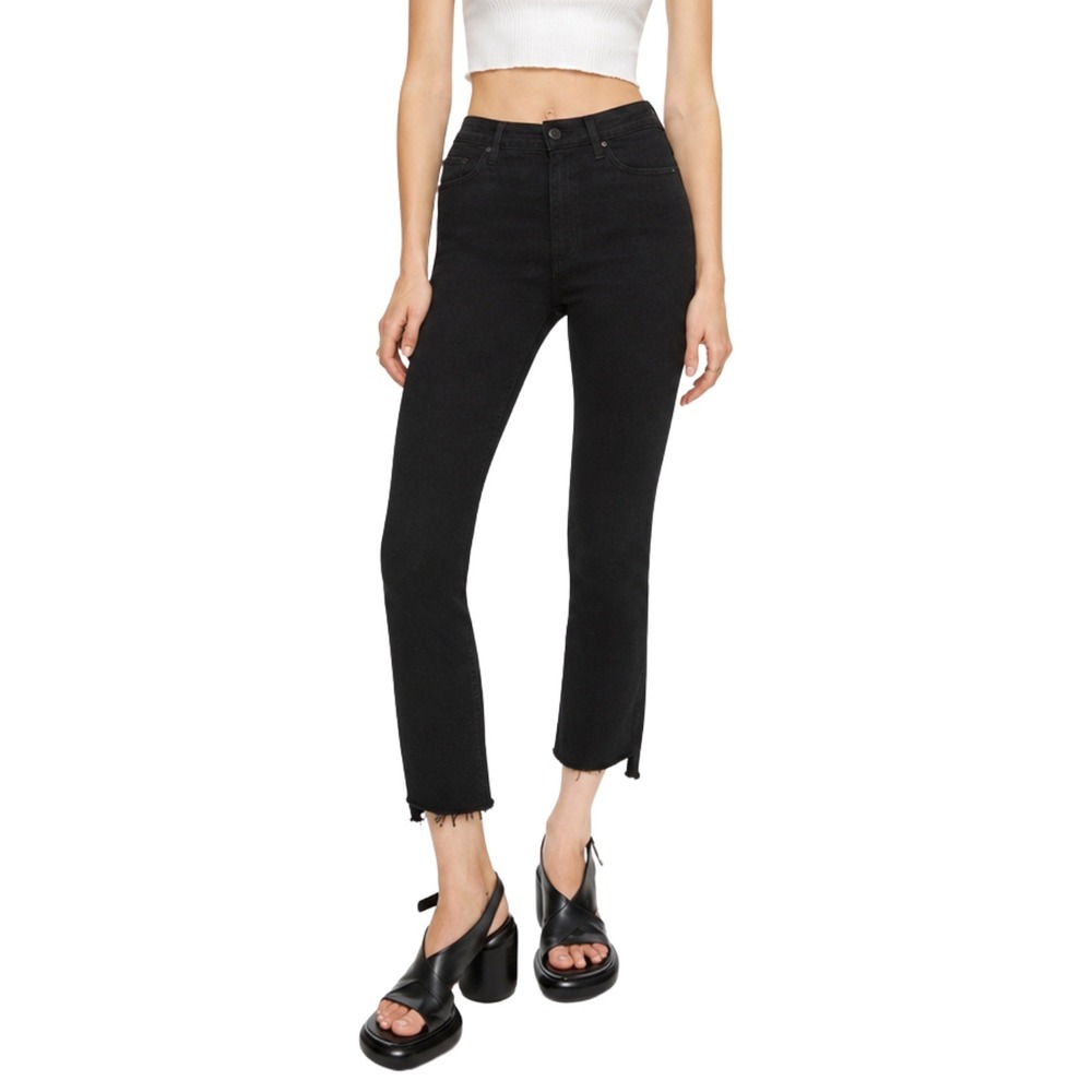 MOTHER Jeans 28 Black The Insider Crop Two Step Fray Not Guilty High Rise Denim